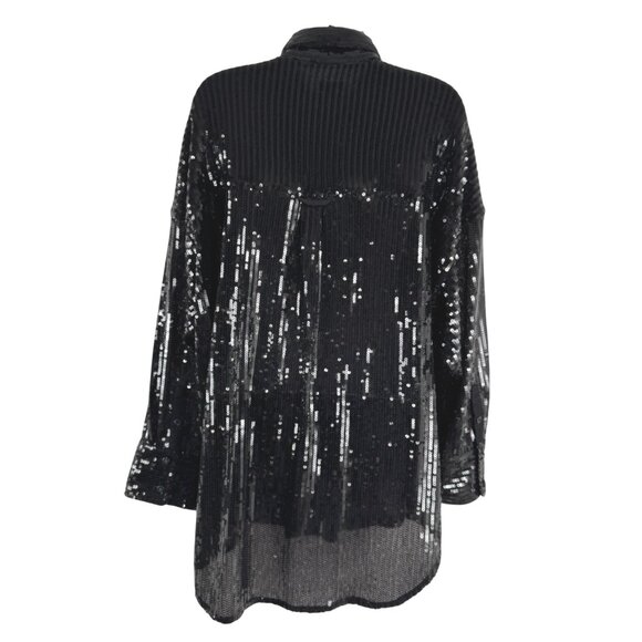 Pilcro Sequins Shirt Large Black Button Front Long Sleeve Party Holiday TP-3556 - Picture 6 of 10